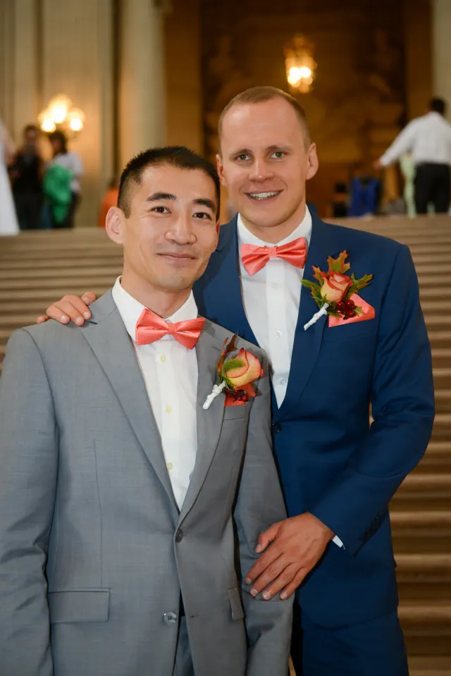 Engagement photography for Zhibo and Mathias at City Hall, Baker's Beach, Fort Point, Palace of Fine Arts, San Francisco, CA