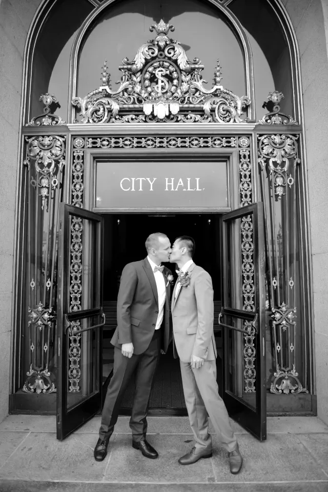 Engagement photography for Zhibo and Mathias at City Hall, Baker's Beach, Fort Point, Palace of Fine Arts, San Francisco, CA